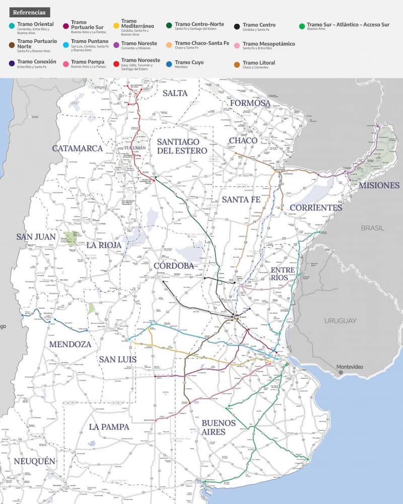 Mapa oficial de la Red Federal de Caminos.
