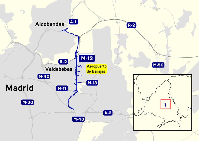 Mapa de localización de la autopista M-12