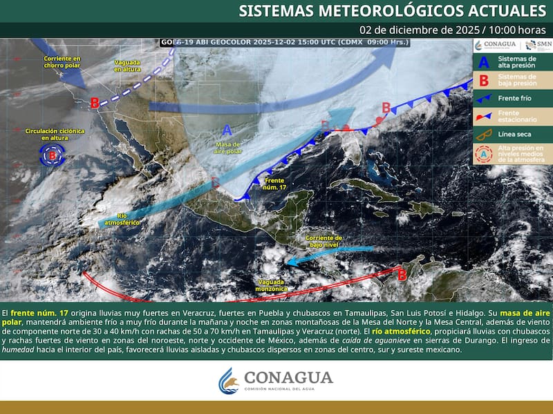 Lluvias máximas en 24 horas en mm: 69.5 mm en Cajón de Peña, Jalisco.