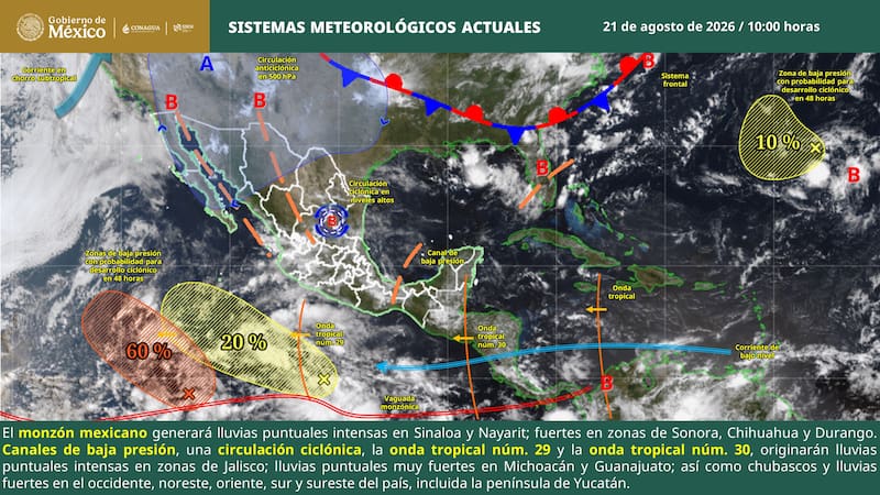 El Servicio Meteorológico Nacional (SMN), dependiente de la Conagua, pronostica lluvias para buena parte de México