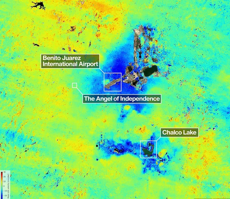 Mapas de la misión espacial EE.UU.-India sobre el hundimiento extremo en Ciudad de México