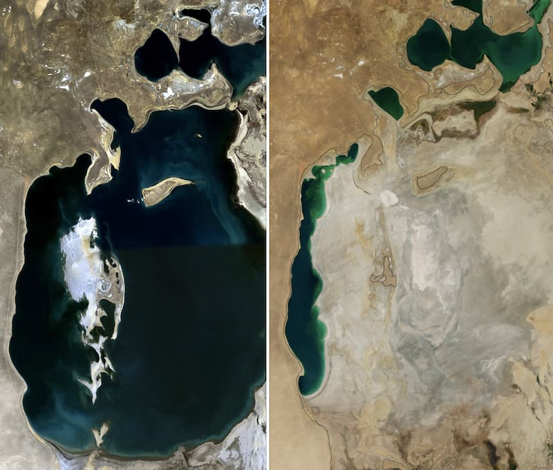 El agua dejó de alimentar el Mar de Aral, un enorme lago interior ubicado entre los actuales Kazajistán y Uzbekistán (Fuente: Wikimedia Commons).