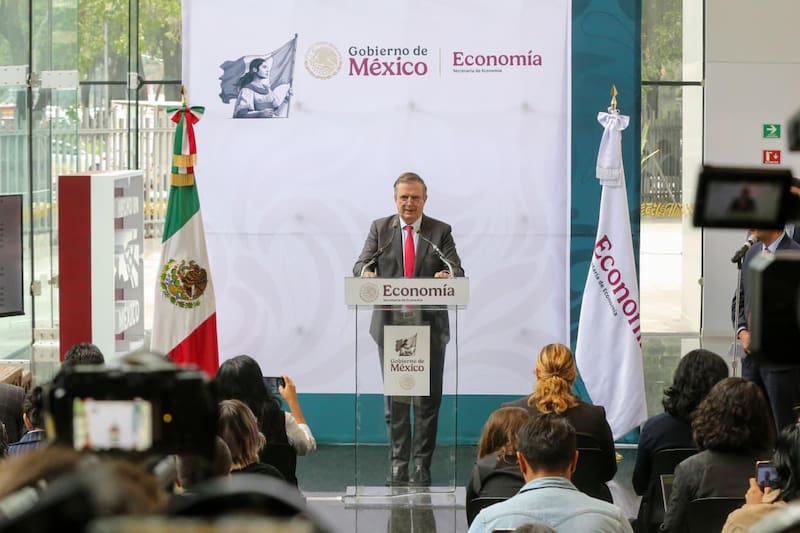 Marcelo Ebrard, titular de la Secretaría de Economía, en conferencia de prensa para anunciar el inicio oficial de la revisión del T-MEC.