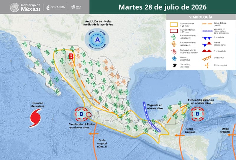 El SMN confirmó el avance del huracán Genevieve y fuertes precipitaciones en distintas partes del territorio. (Foto: SMN de México)
