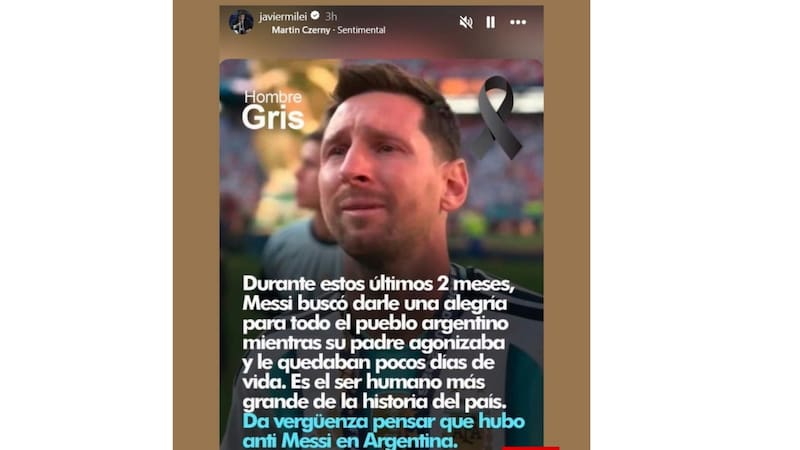 Milei cuestionó a los "anti-Messi" tras la muerte de Jorge Messi. Foto: Instagram @javiermilei
