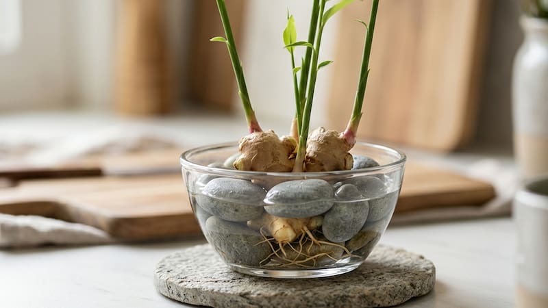 Mezclar jengibre con piedras y agua.