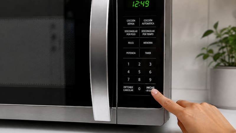 Mantener presionado el botón del microondas durante unos segundos: para qué sirve y cuándo conviene hacerlo.