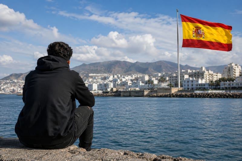 Mohamed, migrante de 22 años en España: “Veía las luces y sabía que tenía que llegar como fuera”. (Foto: Imagen ilustrativa creada con IA)