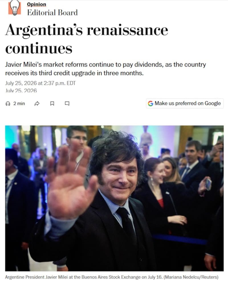 La columna sobre Milei que publicó The Washington Post