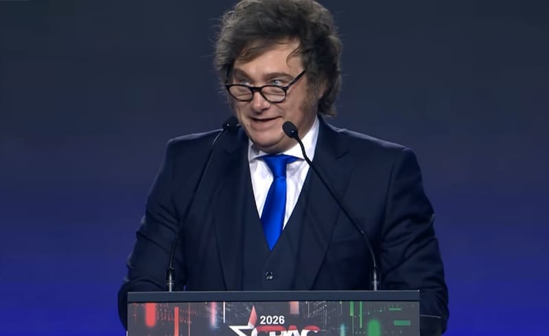 Milei en Hungría, durante su intervención en la CPAC