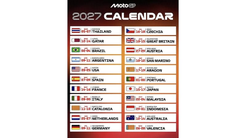 Calendario Moto GP 2027.