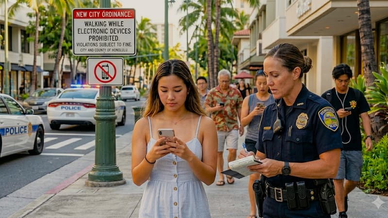En esta ciudad, caminar mirando el celular mientras se cruza la calle es ilegal desde el 2017, año en el que se aprobó una ordenanza municipal que se conoce como “Distracted Walking Law”.(imagen ilustrativa generada con inteligencia artificial)