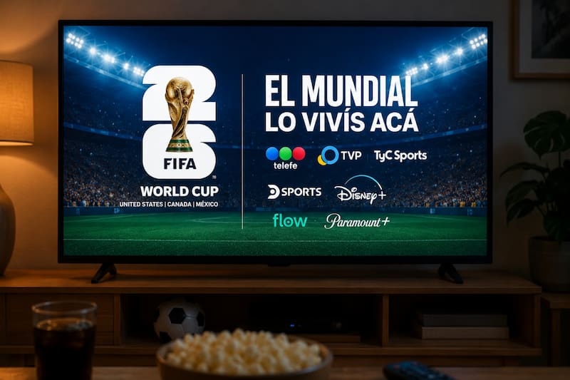 Entre las señales que ya cuentan con derechos de transmisión del Mundial 2026 aparecen TyC Sports, Telefe, TV Pública y DSports. (Foto: ChatGPT)