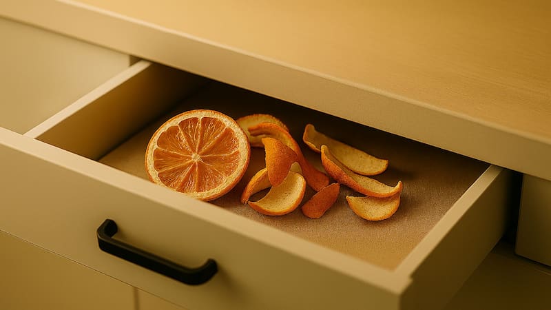 Poner cáscaras de naranja seca en los cajones de la ropa | Para qué sirven y por qué muchas personas lo hacen. Foto (IA)