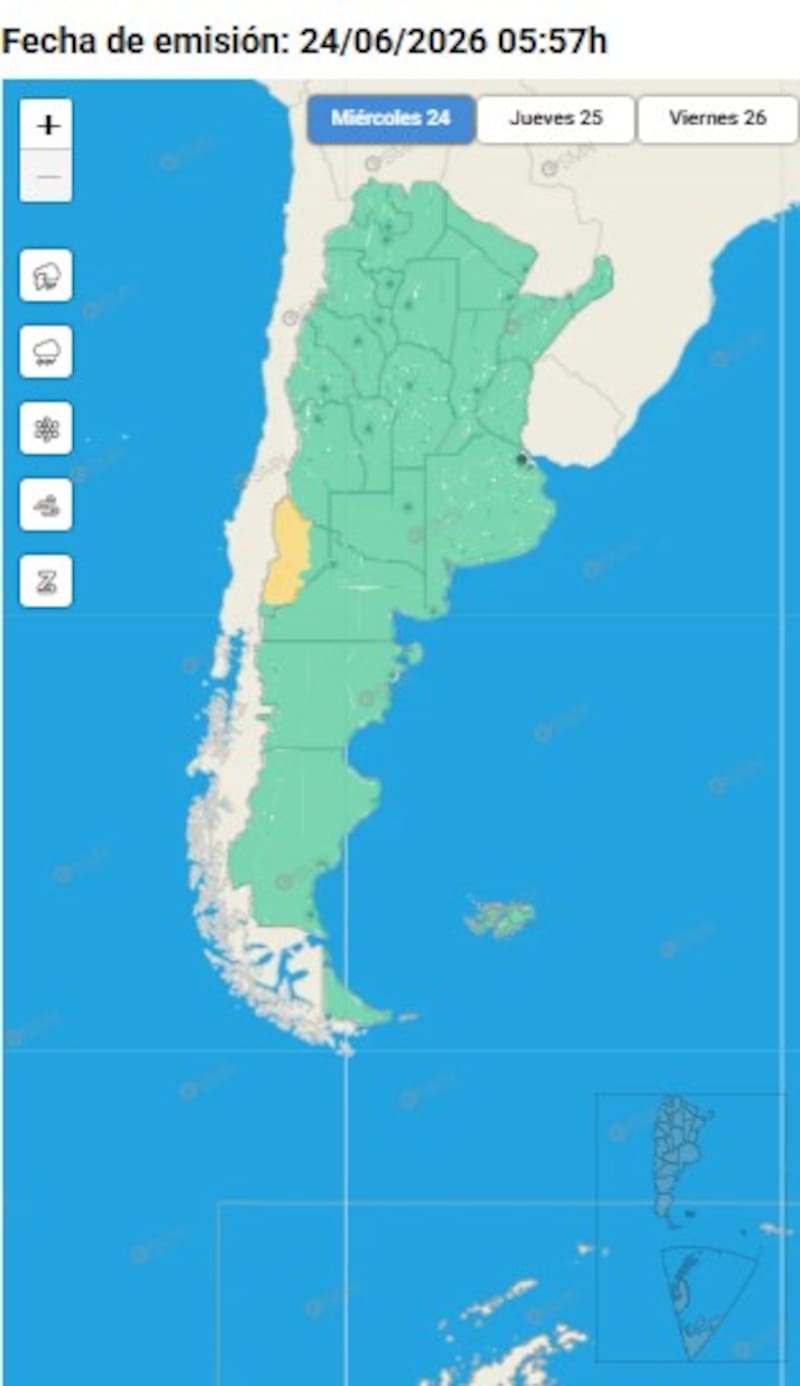 Hay alerta amarilla en Neuquén, según el Servicio Meteorológico Nacional.