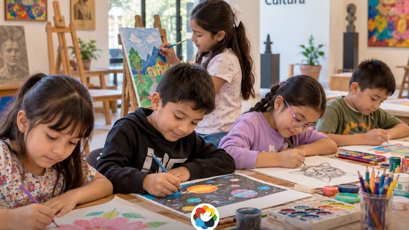 Niños haciendo actividades manuales y artísticas.