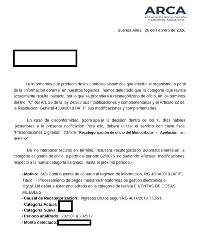 Notificación ARCA (Fuente: Javier Carmona/X)