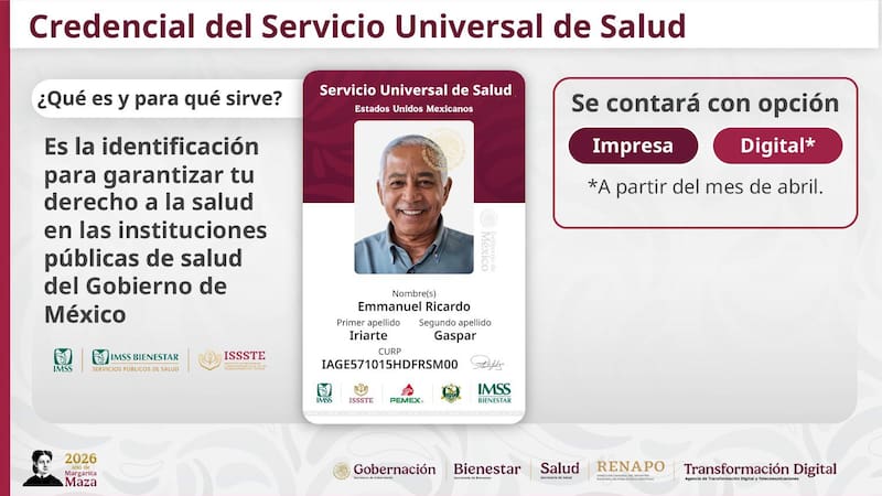 Con la nueva Credencial del Servicio Universal de Salud todas y todos podrán recibir atención médica gratuita en cualquier institución pública federal