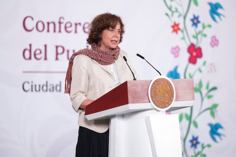 Cuauhtémoc, Ciudad de México. 25 de mayo 2026. La presidenta constitucional de los Estados Unidos Mexicanos, la Doctora Claudia Sheinbaum Pardo en conferencia de prensa matutina en el salón de la Tesorería de Palacio Nacional.