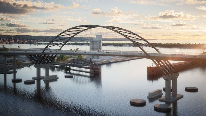 Recreación digital del proyecto de reemplazo del puente Blatnik, que conectará las ciudades de Superior y Duluth.