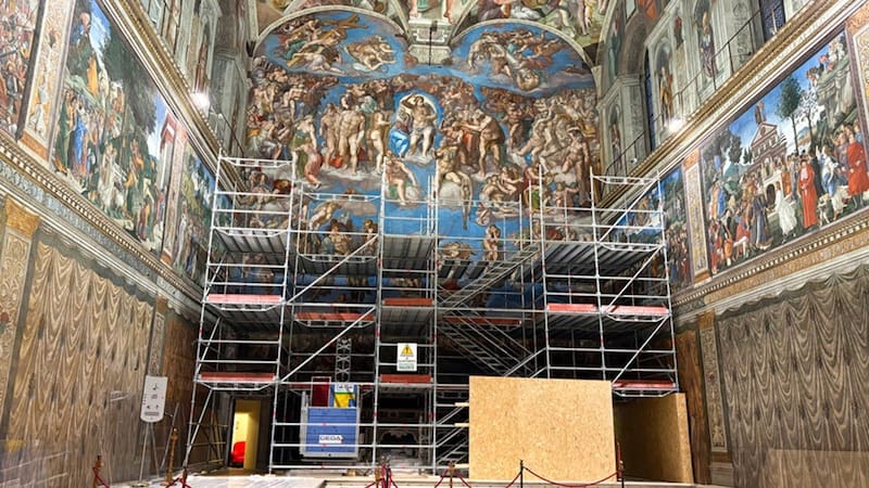 Obras de restauración del Juicio Final de la Capilla Sixtina.