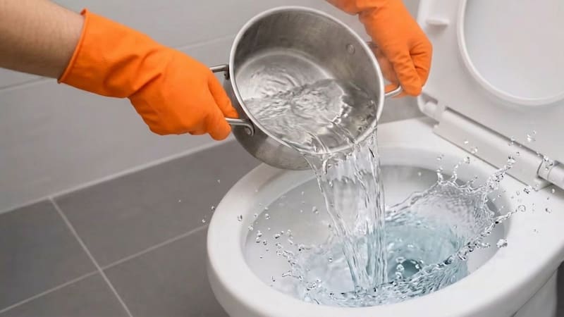 El calor acelera la disolución de los restos de cal y facilita que el líquido penetre en las zonas más difíciles del aro y la base de la taza.