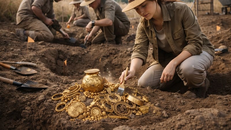 Descubren monedas y lingotes de oro en un campo sembrado y es de un solo país.