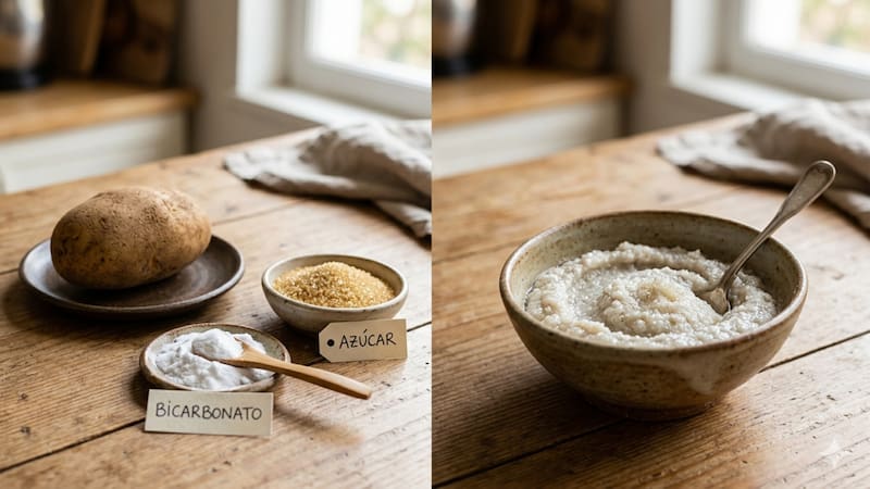 La mezcla se utiliza para remover restos de grasa adherida en ollas y sartenes.