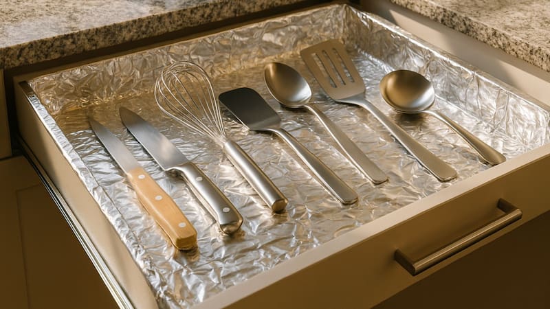 Poner papel aluminio en los cajones de la cocina: para qué sirve y cuándo conviene hacerlo.