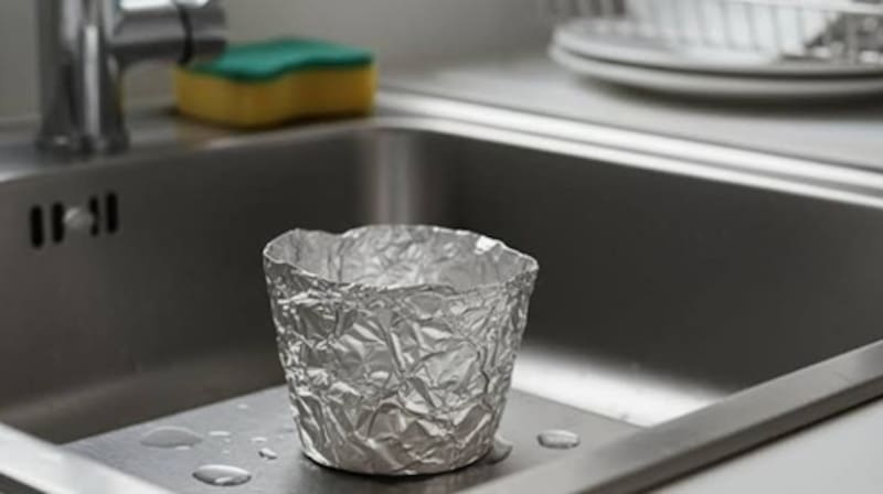Papel aluminio en la bacha de la cocina