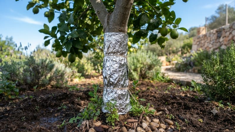truco casero del papel aluminio en árbol limonero