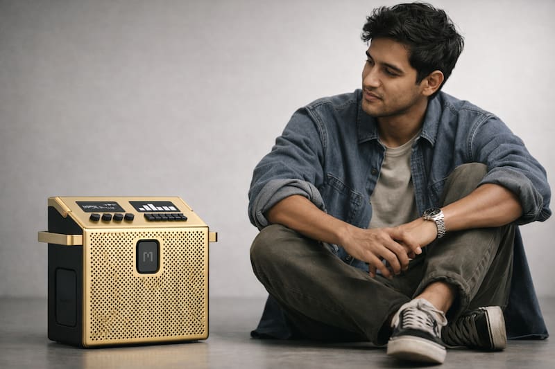 El parlante portátil de MONDO combina estética retro con funcionalidad moderna: tres drivers activos, tres radiadores pasivos de graves y hasta 8 horas de autonomía con una sola carga.