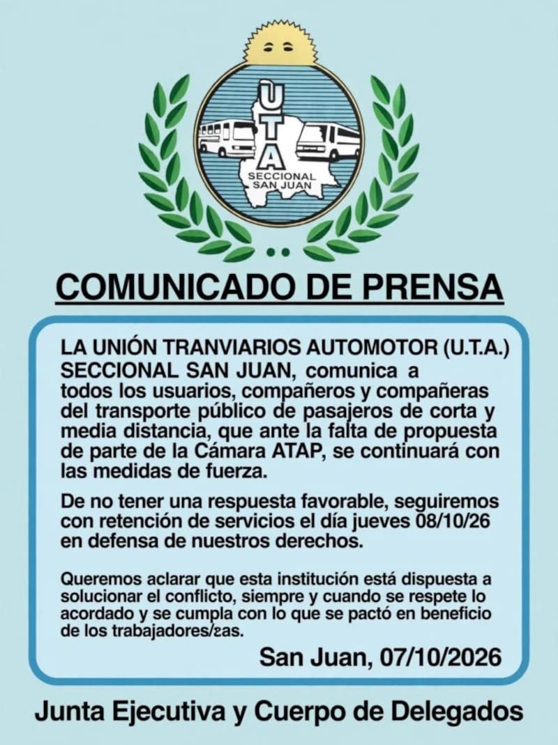 Comunicado de la UTA.