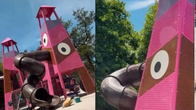 Instalaron una atracción con forma de calamar gigante en uno de los patios de juegos del Parque Saavedra