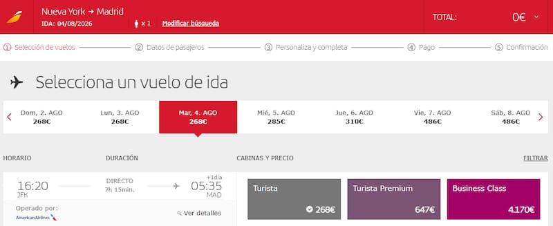 Iberia anuncia un viaje de Nueva York a Barcelona en descuento: el vuelo cuesta menos de 270 euros en temporada alta.
