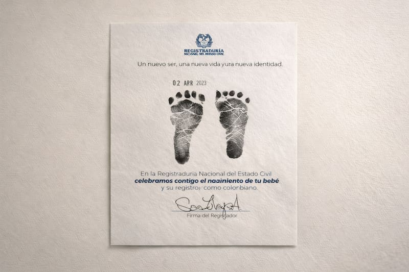 El certificado entregado tras el registro de nacimiento refleja uno de los documentos clave en el proceso de identidad legal de los recién nacidos en Colombia.