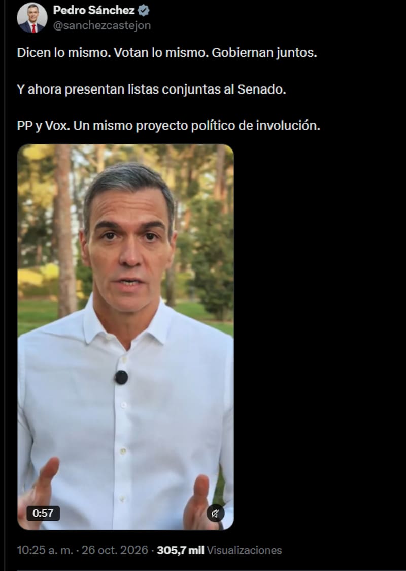 El presidente español, Pedro Sánchez se pronunció por el acuerdo del PP y Vox: "Son lo mismo"