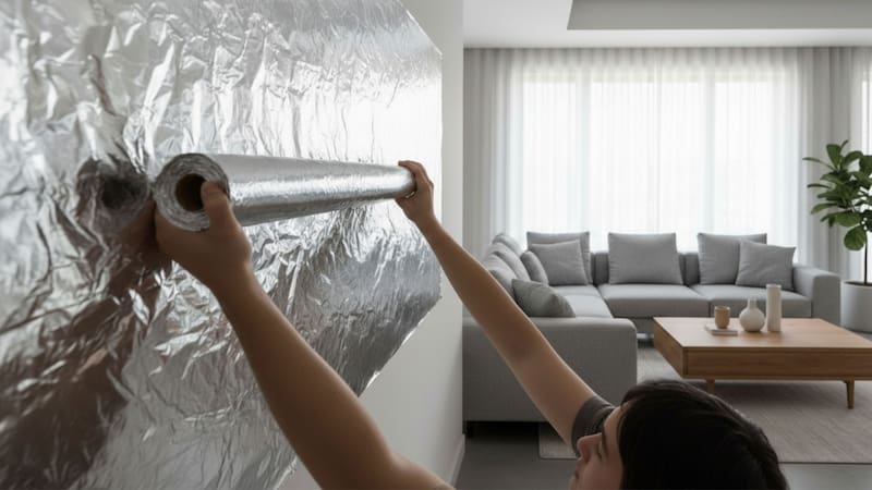 Pegar papel aluminio en las paredes de la casa