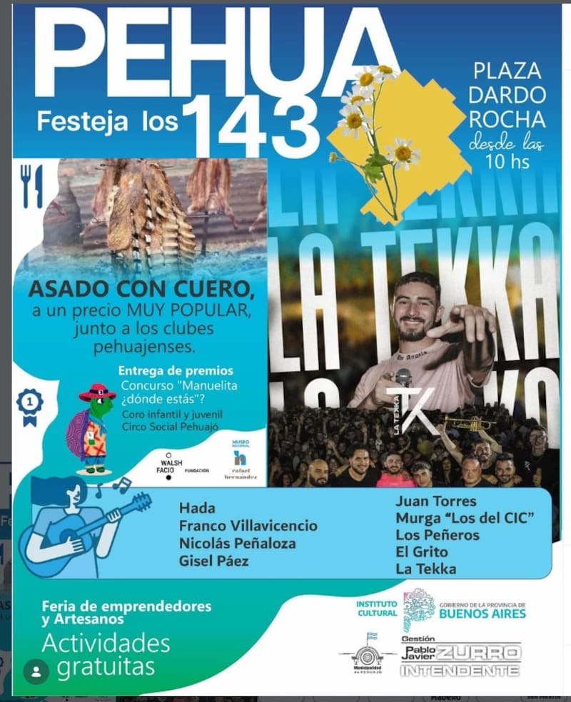 Cronograma de actividades por el aniversario de Pehuajó.