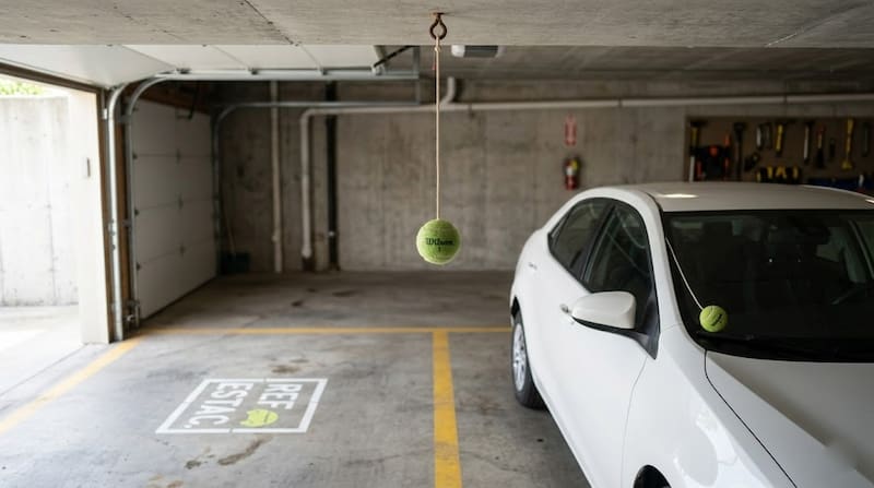 Dejar una pelotita de tenis colgada permite estacionar con mayor facilidad.