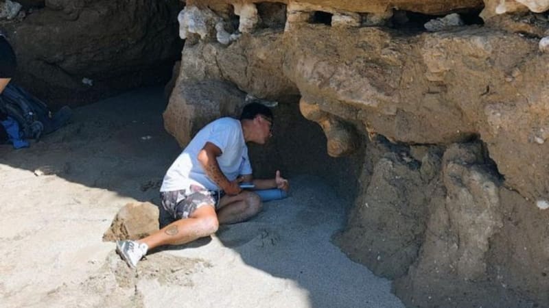Hallaron el fémur derecho de un perezoso gigante en Santa Clara del Mar. (Foto: @museolorenzoscagliamgp)