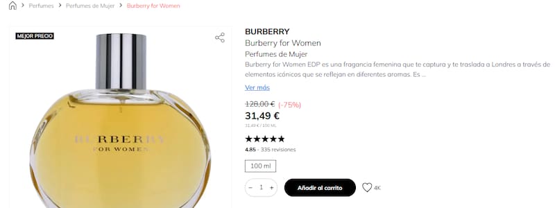 Perfumería Primor ofrece perfumes de Armani y Burberry en descuento.