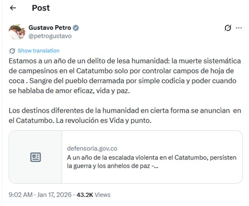 El presidente Gustavo Petro invitó al grupo guerrillero del ELN a reflexionar.