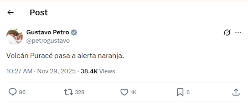 El presidente Gustavo Petro alerta a la población sobre este cambio significativo en la actividad del volcán.