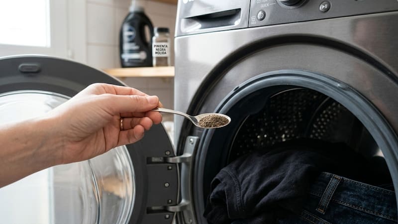 Es fundamental usar pimienta negra molida bien fina. Los granos enteros no cumplirían la función de "exfoliar" las fibras y podrían quedarse atrapados en los pliegues de la ropa.