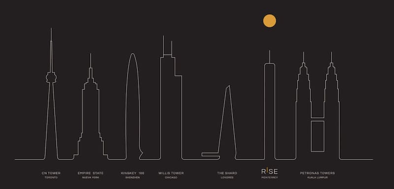 Plano de las torres más altas del mundo, a la altura de la Torre Rise