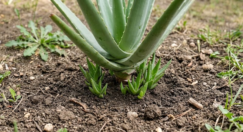Planta de aloe vera con brotes.