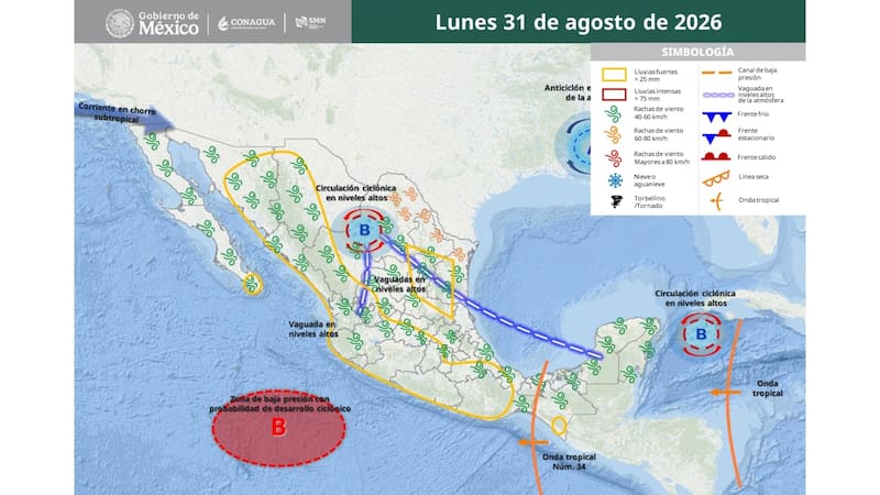 Por los próximos 4 días, Conagua advierte inundaciones y deslaves en más de 15 estados por monzón y posible ciclón tropical en el Pacífico.