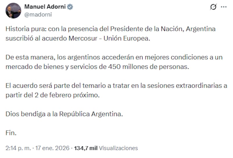 Adorni ratificó que las extraordinarias arrancarán el 2 de febrero.