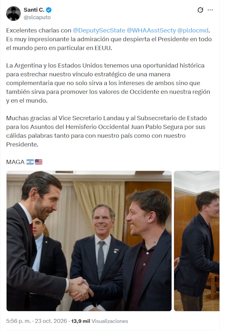 Milei salió a desmentir esa posibilidad. Lo hizo al compartir una publicación de Santiago Caputo con la expresión “PARA VARIAR...”, en respaldo al asesor.